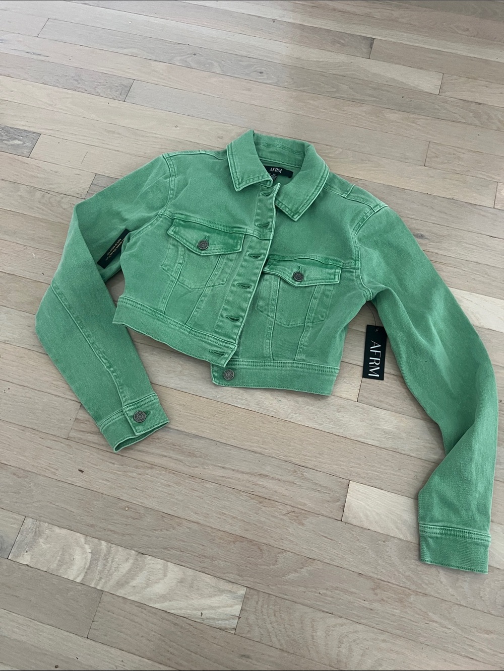 AFRM Bright Green Cropped Denim Jacket